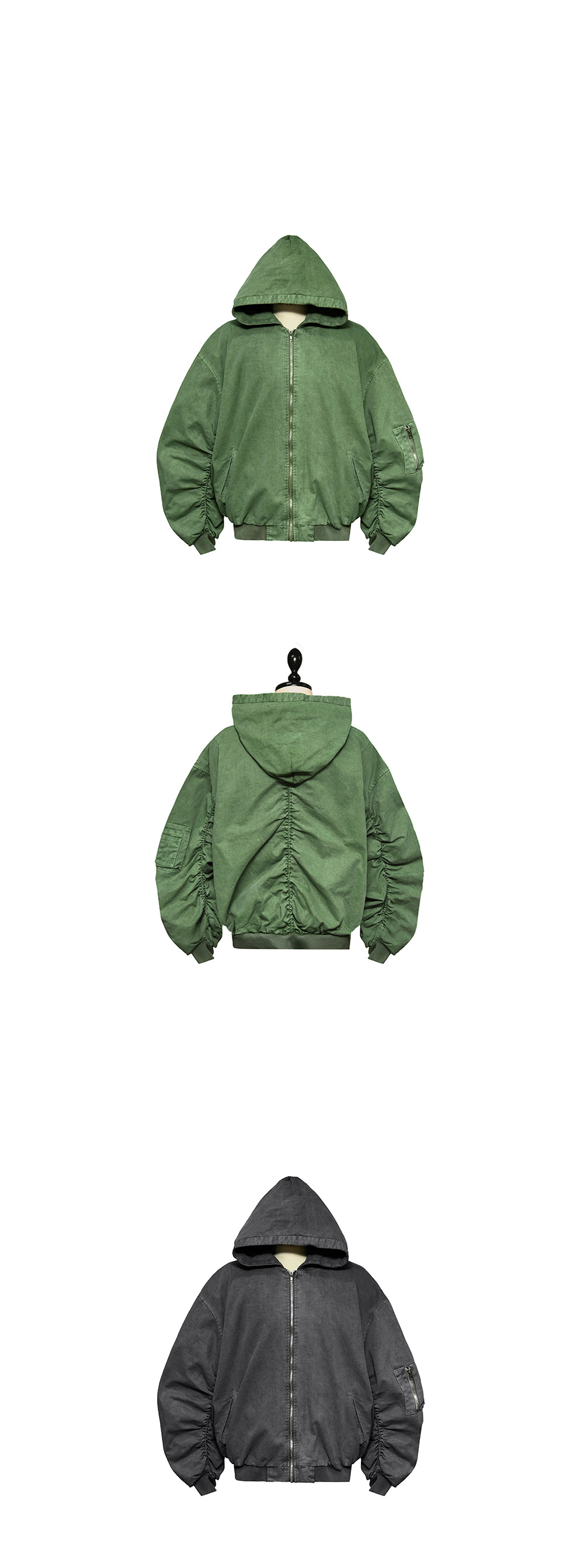 Mens Pigment Hood Shirring Military Flight Bomber Jumper Jacket By